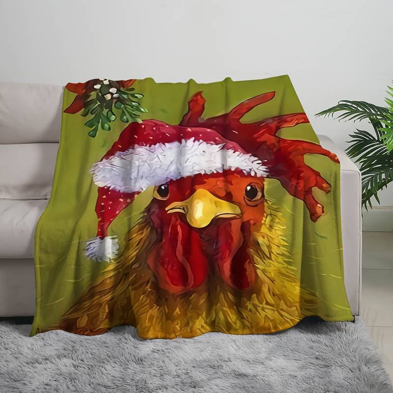 Große weihnachtliche Fleece-Decke 150 x 200 cm mit Huhn – Perfektes Weihnachtsgeschenk für Hühnerfreunde