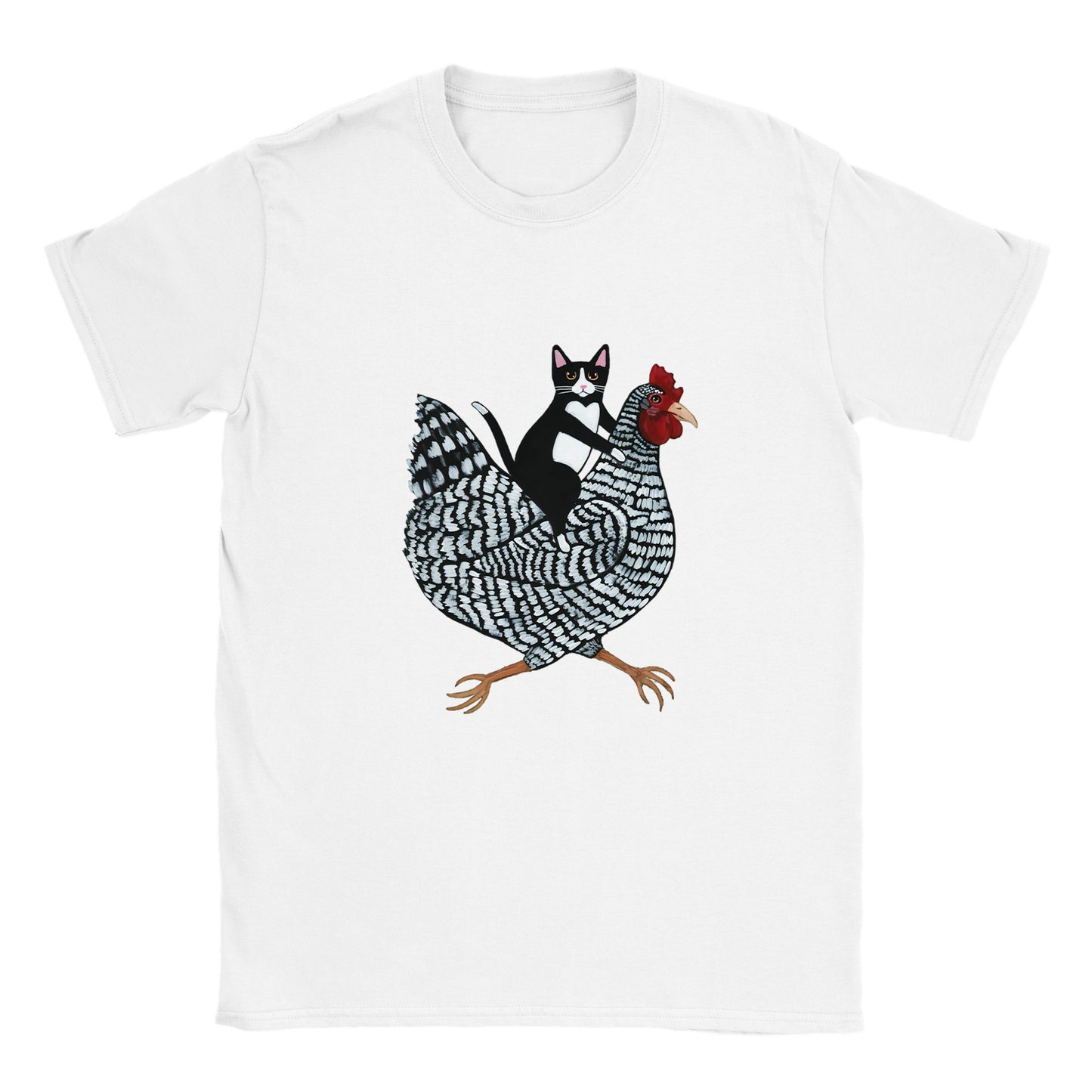 Katze reitet Huhn Kinder T-Shirt